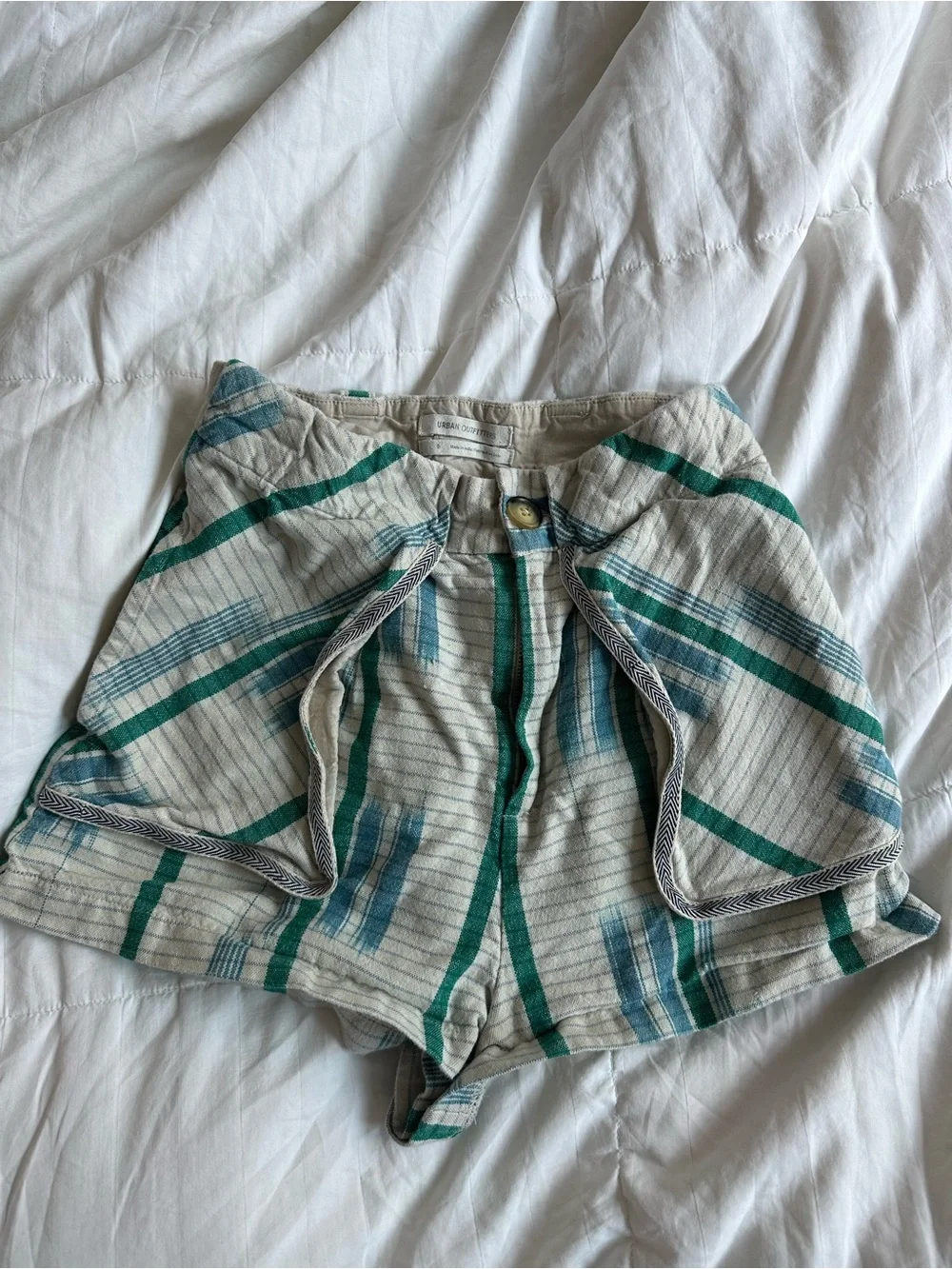 Urban Outfitters Striped High-Waist Shorts - Teal & Blue